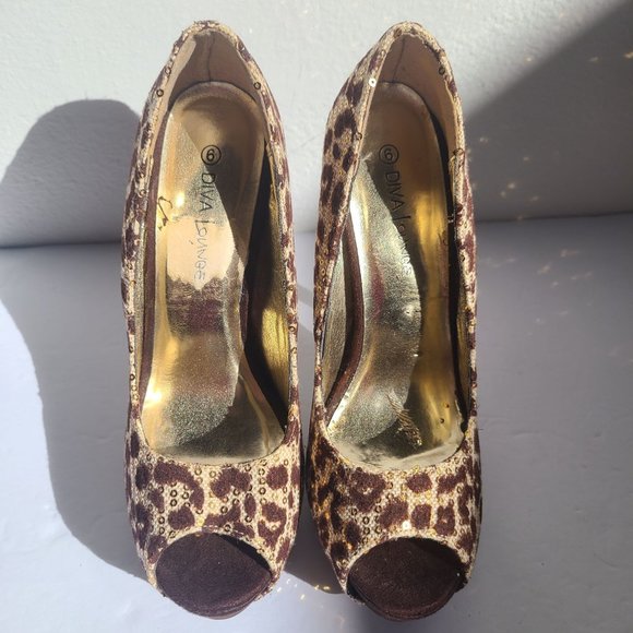 diva lounge women leopard peep toe heels,size 6 - Picture 7 of 13